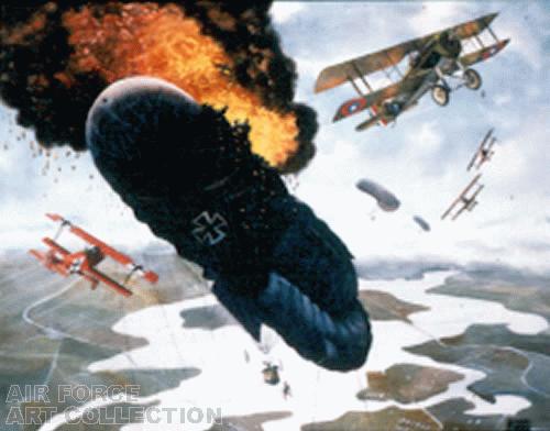 WORLD WAR I AVIATION ACTION SCENE OF FRANK LUKE ATTACKING A BALLOON